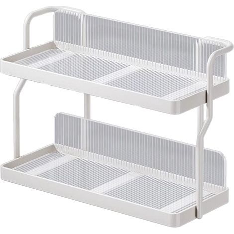 2-stöckiger Küchen-Organizer aus Kohlenstoffstahl, multifunktionales Gewürzregal für Schlafzimmer, Badezimmer, Kleiderschrank, unter der Spüle, cremeweiß (1/5)