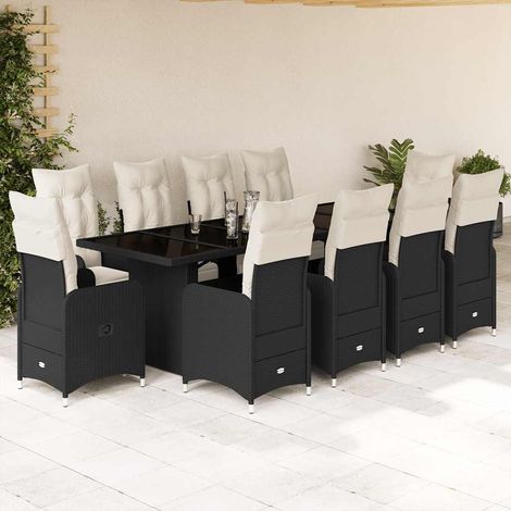 Set de mesa y sillas de jardín y cojines 11 pzas ratán PE negro vidaXL (1/5)