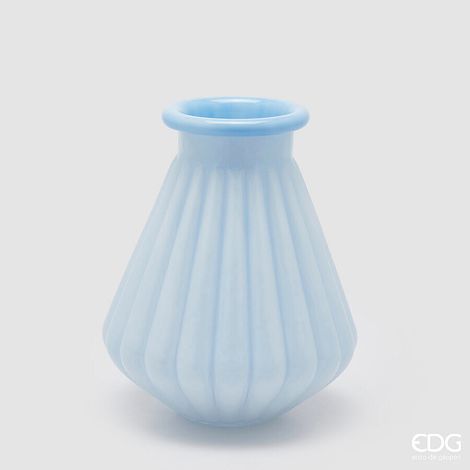 EDG Enzo De Gasperi Vaso Righe con Bordo H 28 Cm D 23 Cm Waterproof Vetro Celeste
