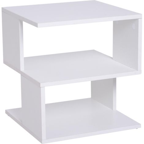 Table basse / Table de chevet / Table d'appoint à 2 niveaux avec étagère de rangement pour salon — 40 x 40 x 43 cm, Blanc (1/5)