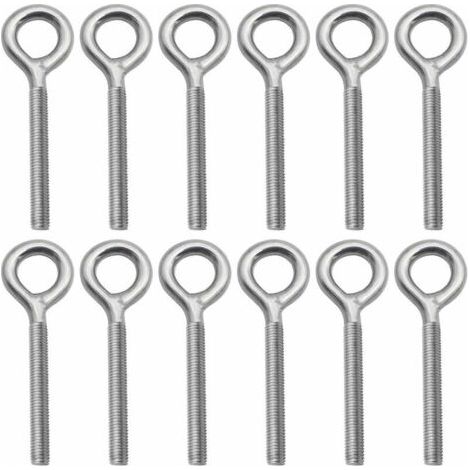 QORVA-Lot de 12 Boulons- M6 à Oeil en 304 Acier Inoxydable Vis à Anneau Piton à Visser pour Balançoire Machine Extérieure