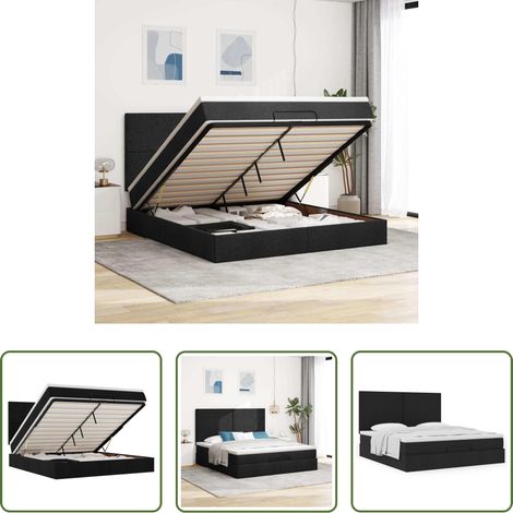 vidaXL Stauraum -  Ottoman-Bett mit Matratze Schwarz 180x200 cm Stoff (1/5)