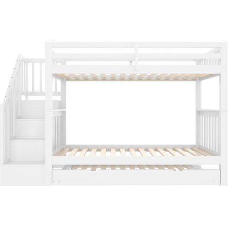 Litera infantil 90 x 200 cm con cama nido, escalera con estantes y barandillas altas blanca MODENUIT (1/5)