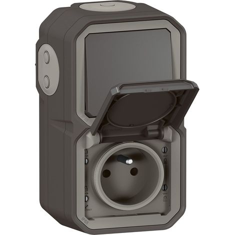 Prise avec interrupteur verticale Plexo anthracite IP55 IK08 (1/3)