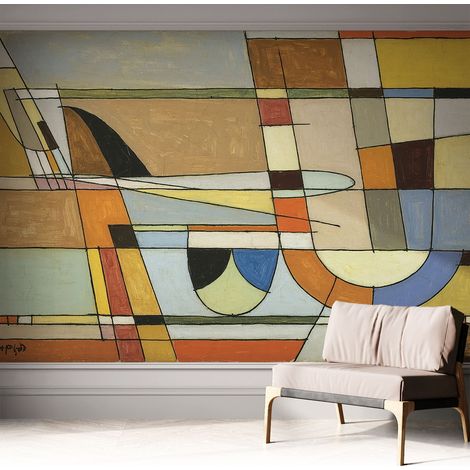 Tapete adhésive moderne pour salon et chambre à coucher Décoration rapide avec colle Harmonie géométrique 312x219 cm (1/5)