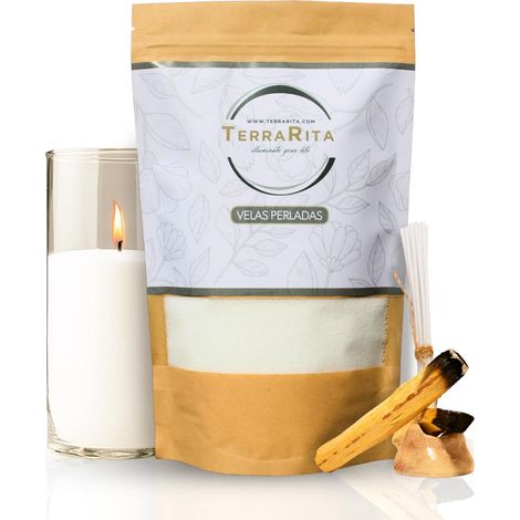 Kit de fabrication de bougies de sable. Kit de cire nacrée. Origine végétale. Palo Santo, mèches. Sans paraffine. Bougies blanches, non fondues, non toxiques (500 grammes) (1/5)