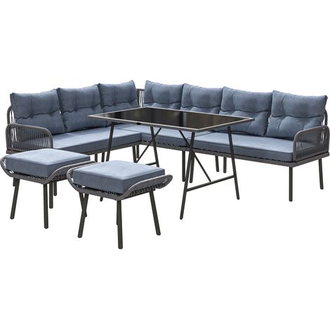Outsunny Sectional Outdoor Furniture with Glass Top Table, Charcoal Grey (1/5)