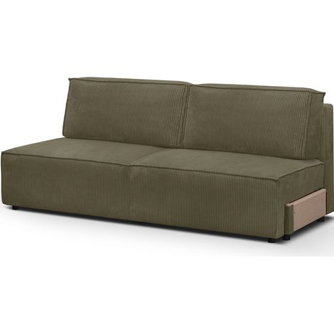 Module canapé convertible 2 places avec coffre de rangement en velours côtelé vert kaki - Harper Mod (1/5)