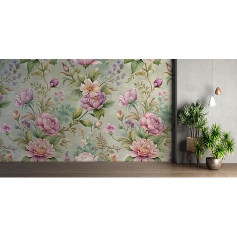 Papier peint fleuri - fraîcheur printanière pastel - 150 x 250 cm (1/2)