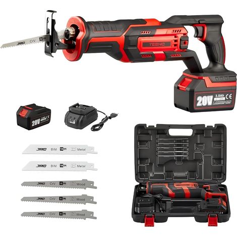 Teeno – Scie sabre sans fil 20V avec 1 batterie 3Ah – Vitesse 3300 tr/min – Pour bois, plastique et métaux fins – Boîte de rangement incluse (1/5)
