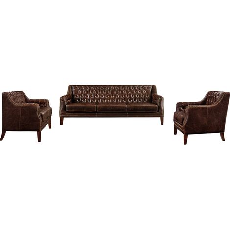 Canapés 3 places 2 places et un fauteuil en cuir COLBERT - Marron (1/5)