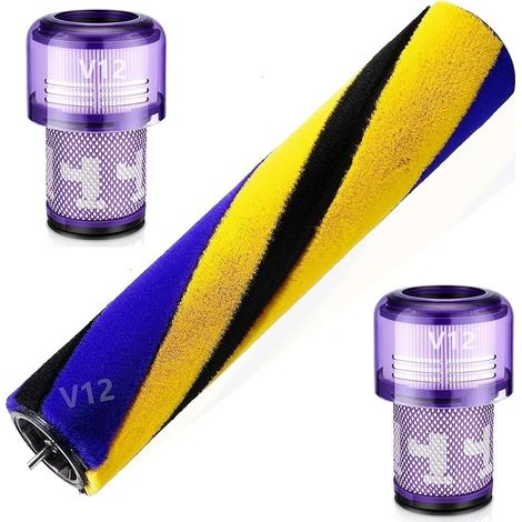 Spazzola rotante di ricambio compatibile con l'aspirapolvere portatile Dyson V12 Detect Slim, codice ricambio 971634-01, con 2 confezioni di filtri HEPA V12. (1/5)