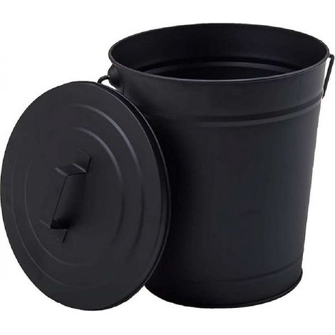 Linxor – Seau à cendres métal 12 L – Couvercle anti-emballement – Résistant à la corrosion – Diamètre 27 cm, hauteur 34.5 cm