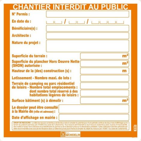 Panneaux permis de construire Mondelin 80x80cm