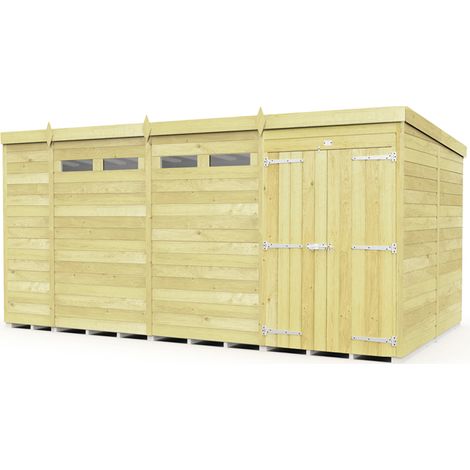 14 x 8 Feet Pent Security Shed - Double Door - Wood - L231 x W417 x H201 cm