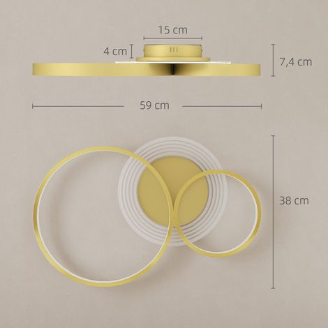Plafonnier LED 40 W, 3000 K/4000 K/6500 K, pour chambre, salon, cuisine, salle à manger, couleur or (1/5)