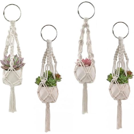 Pot Suspendu Plante Interieur, Suspension Plante, Pot de Fleur Macramé avec 4 Filets (28, 5 cm) et 4 Crochets à Percer Style Bohème pour Maison Balcon et Voiture Lot de 4 (1/5)