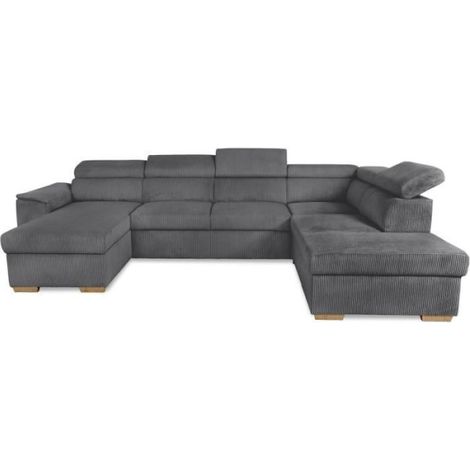 Canapé d'angle convertible panoramique 5 à 6 places DAYTONA - Velours côtelé anthracite - Avec coffre - L 326 x H 94 x P 216 cm (1/5)