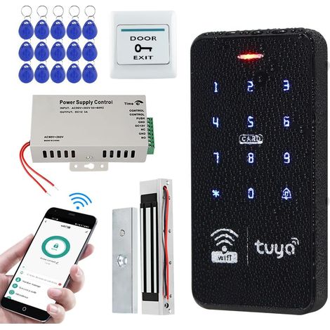 Extérieur étanche Kit de Système de Contrôle d'accès sans Fil WiFi RFID Clavier Tactile Mot de Passe 125KHz 13.56MHz, avec 180KG Serrure électromagnétique, APP télécommande (1/5)