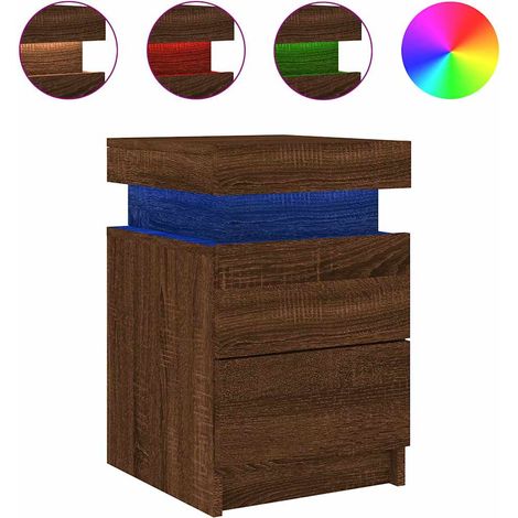 Mesita de noche con luces LED roble marrón 35x39x55 cm vidaXL