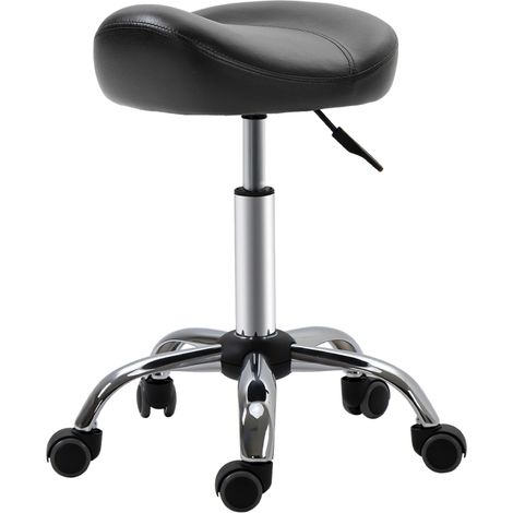 Tabouret de travail à roulettes réglable en hauteur, siège en cuir synthétique noir 48 x 48 x 54-69 cm pour salon et massage (1/5)