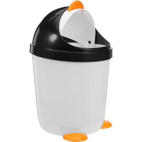 Poubelle Plastique Pingouin à Couvercle Basculant pour Usage Quotidien Garçon et Filles Bureau la Cuisine Chambre et Voiture