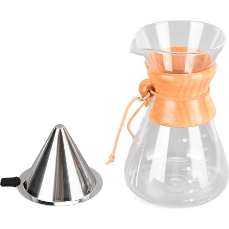 Cafetière filtre résistante à la chaleur avec entonnoir, grande capacité (1000 ml), pour la préparation de café à filtre à la maison. (1/5)