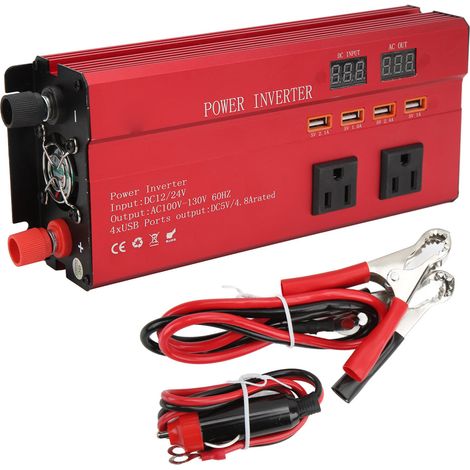 Convertisseur 700W DC 12V/24V vers AC 110V Onduleur Voiture Prise US Double Affichage LED 3 Prises 4 Ports USB (1/5)