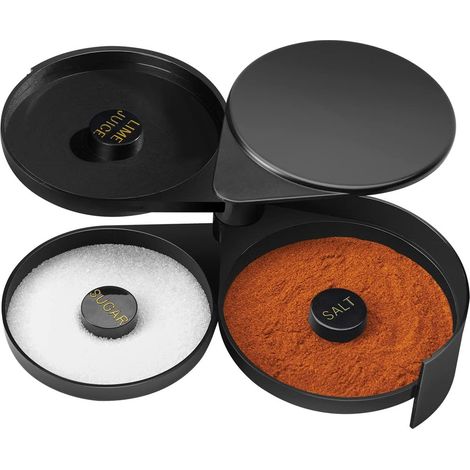 Boîte À Sel À Trois Compartiments - Boîte À Sucre Et À Épices Pour Cocktails - ABS Alimentaire - Noir - 1 Pièce (1/5)
