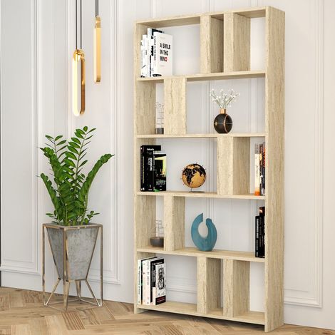 Libreria Tribogna, Biblioteca 4 Ripiani, Installazione Libera, Struttura Verticale, 90x20x180h cm Beige Marmo (1/5)