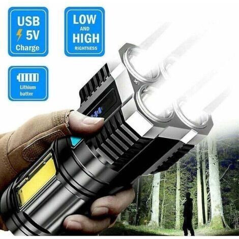 BUNTHAUS Lampe torche LED ultra-lumineuse de 10 000 000 lm, rechargeable par USB, lumière chaude tactique (argent)