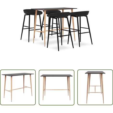 The Living Store 5-tlg. Bar-Set Schwarz - Moderner Bartisch - Barhocker Set - Kücheninsel - Bistro Tisch - Hochstuhl (1/5)