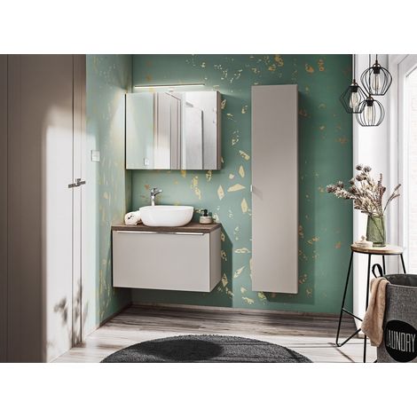 Badmöbel Set 4-tlg Badezimmerset AKAN Taupe Spiegelschrank 80cm inkl. Waschtisch (1/5)
