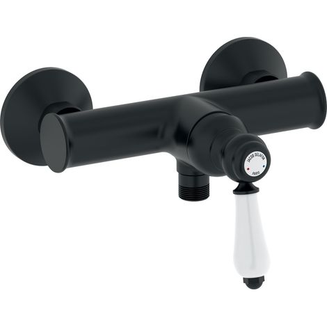 Jacob Delafon - Miscelatore doccia a parete Louise - Meccanico - Design Retro, manico in ceramica - Risparmio d'acqua - 21,5 x 16,70 x 17 cm - Finitura Nero Opaco - E24362-BL (1/5)
