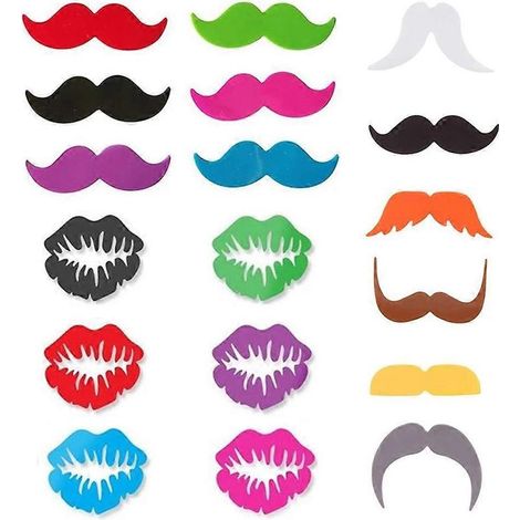 Lot de 18 marque-verres en silicone en forme de lèvres et de barbe, pour l'identification des verres et accessoires de bar et de fête. (1/5)