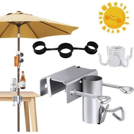 Adjustable Parasol Holder for Balcony - Patio Parasol Clamp - Balcony Parasol Stand - Parasol Holder for Outdoor Events, Camping, Silver, Large (1/4)