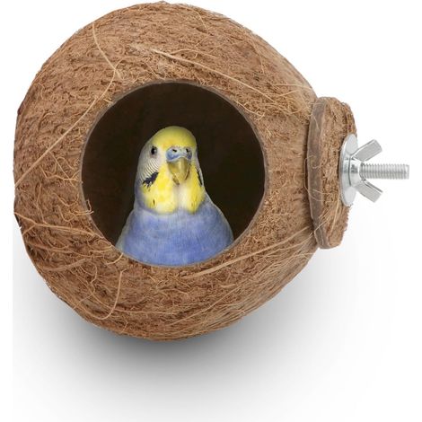 Nido de cría, casa de coco, columpio, escalera, juguetes para loros, periquitos, pinzones, casa para hámster, nido natural, jaula para agapornis, columpio colgante, percha (C:Coco Cage Perch Toy)