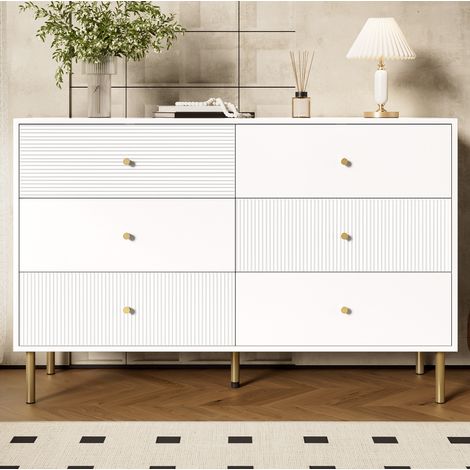 MEUBLIV Commode 6 tiroirs 120x40x78 cm blanche – rangement moderne (1/5)