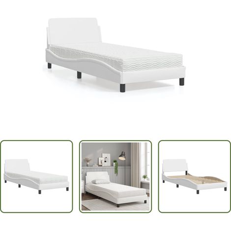 Matelas en mousse -  Lit avec matelas Dover blanc 90x190 cm similicuir (1/5)