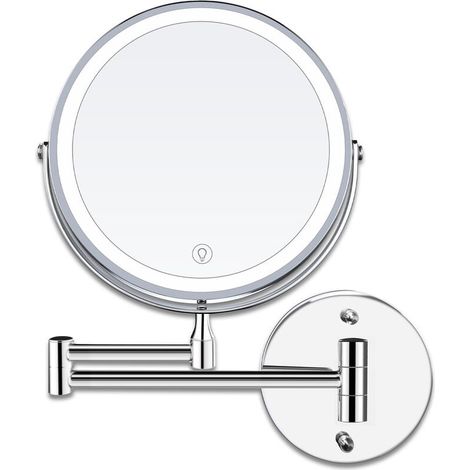 8 Pouces LED Miroirs Maquillage Mural Miroir Grossissant Lumineux, 1x/10x Grossissement Charge USB Réglable à 3 Couleurs, 360°Pivotant Extensible, pour Salles de Bain et (1/5)