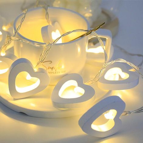 Guirlande lumineuse en bois en forme de cœur pour la Saint-Valentin, guirlande lumineuse LED suspendue en bois, fonctionne sur piles, décoration pour la Saint-Valentin, chambre, fêtes, anniversaire, m (1/5)