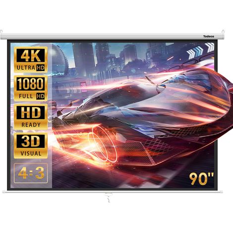 Leinwand, Hängeleinwand 90" Zoll 137 x 183 cm, Format 4:3, Heimkino mit 4K Full HD 3D, manuelle Rolloleinwand für Heimkino und Präsentation (1/5)