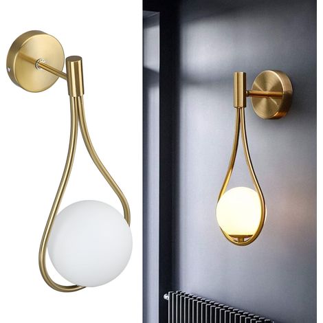 Applique murale LED en forme de larme - luminaire décoratif doré d'intérieur, adapté aux salons, chambres, couloirs et cages d'escalier. (1/4)