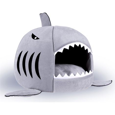 Lit-grotte souple 2 en 1 pour animaux de compagnie, fond antidérapant et imperméable, pliable, motif dessin animé, pour chiens et chats, utilisable en toutes saisons, gris, 42 cm (largeur) x 42 cm (ha (1/5)