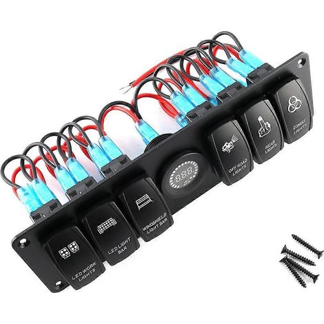 Panneau à 6 interrupteurs à bascule avec voltmètre LED coloré pour camping-car, voiture, bateau (1/4)