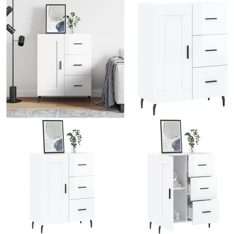 Buffet Blanc brillant 69,5x34x90 cm Bois d'ingénierie - Buffet Design - Meuble Rangement - Armoire Cuisine - Commode Salon - Mobilier Contemporain - Home & Living (1/5)