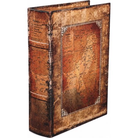 Boîte-livre en bois décorative, motif carte marine, taille grande (1/5)