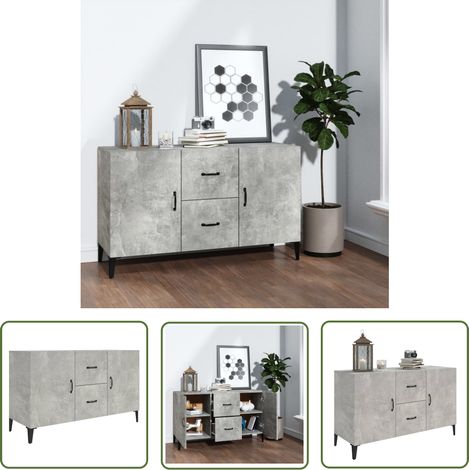 The Living Store Buffet gris béton 100x36x60 cm bois d'ingénierie - Buffet - Meuble De Rangement - Commode - Mobilier - Décoration Intérieure (1/5)