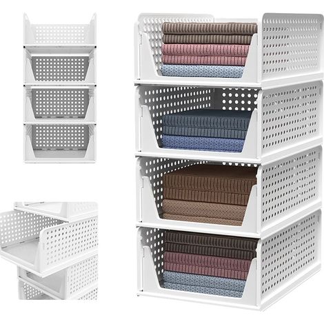 Bacs de rangement empilables, Matériau : PP, Taille unique : 33,5 x 43 x 18,5 cm, Taille du paquet : 33,5 x 43 x 72,5 cm, Nombre de bacs : 4, Fonction : Empilable (1/5)