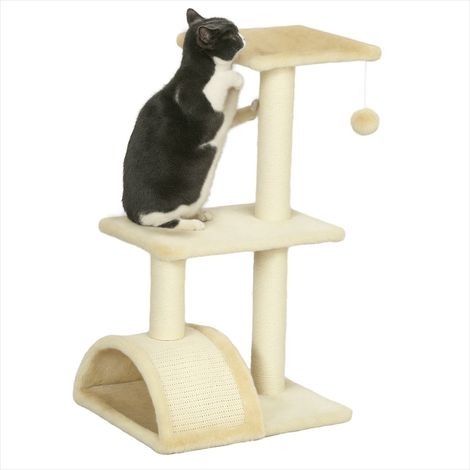 Arbre à chat 72 cm avec griffoir sisal et balle suspendue Crème (1/5)